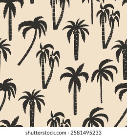 Palm Tree Silhouette Seamless Pattern. Tropic Summer Background. Coconut Plant Wallpaper Vector Background