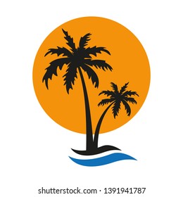 Sunset Palm Trees On Island Vector Stock Vector (Royalty Free ...