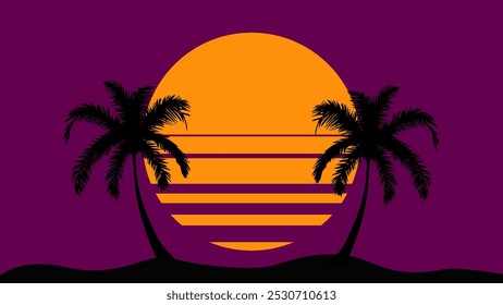 Palm Tree Silhouette in Summer with Sun, Summer Background
