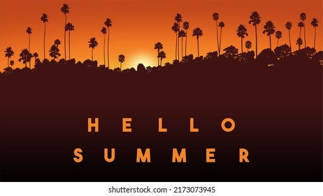 Palmbaumsilhouette bei Sonnenuntergang. Hill Silhouette. geeignet für soziale Medien, Banner, Plakate, Hintergründe, Werbung, Flyer, Broschüren, Wallpaper, Pamphlets.
