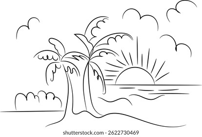 Silueta de la palmera en la puesta del sol sobre el océano.