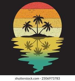 Palm Tree Silhouette Sunset Retro Vintage T Shirt