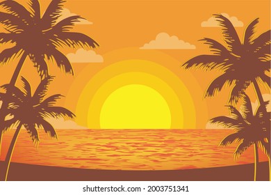 palm tree silhouette sunset view on tropical beach at dusk