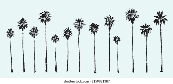 Palm tree silhouette. Textured ink brush hand drawn vector