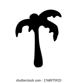 Palm tree silhouette. Tropic life, summer theme. Vector illustration on an isolated white background in Doodle style.