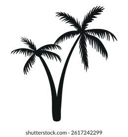 Palm tree silhouette. Tropical botanical vector illustration. Summer vacation and travel, design template. Relax and recreation on a seashore, beach illustration