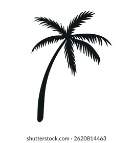 Palm tree silhouette. Tropical botanical vector illustration. Summer vacation and travel, design template. Relax and recreation on a seashore, beach illustration