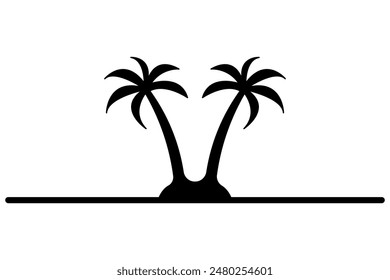 Palm tree silhouette vector art drawing with outline illustration