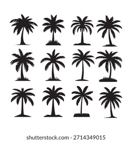 Palm tree silhouette vector icon set
