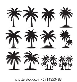 Palm tree silhouette vector icon set