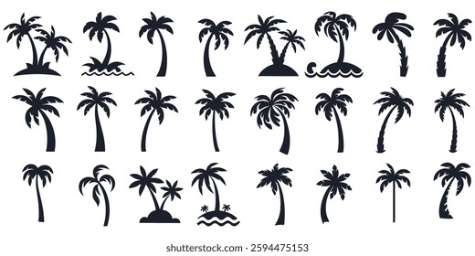  Palm Tree Silhouette Vector Icons. tropical silhouette