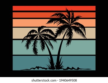 palm tree silhouette vector illustration in summer vacation time