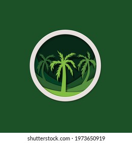 Palm Tree Silhouette Vector Illustration with Paper Cut Out Style