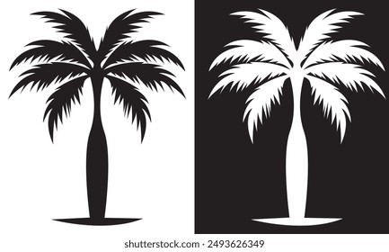 Ilustración vectorial de silueta de palmera. aislado sobre fondo blanco y negro. EPS 10