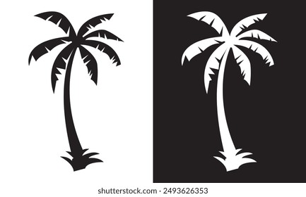 Palm tree silhouette vector illustration. isolated on white and black background. EPS 10