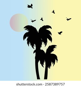 Palm tree  silhouette  with vector of illustration