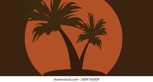 Palm tree silhouette vector illustration in vintage orange and blue colors. Summer vacation party poster template. Summer tropical palms clip-art.