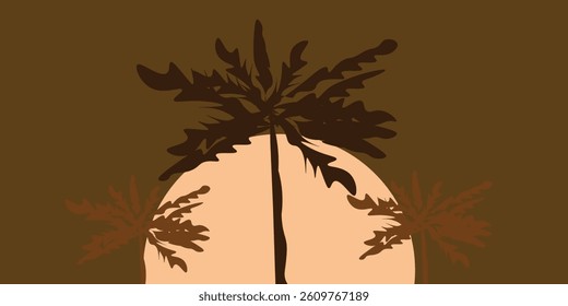 Palm tree silhouette vector illustration in vintage orange and blue colors. Summer vacation party poster template. Summer tropical palms clip-art.