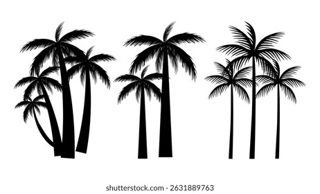 Palm tree silhouette vector illustration isolated on white background. palm tree silhouettes