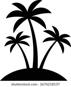 Palm Tree Silhouette Vector Illustration | Tropical Island Black Nature Clipart Design Isolated on Transparent Background.
