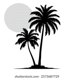 Palm tree silhouette vector image, and white background, vector eps file.