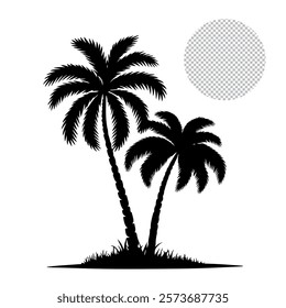 Palm tree silhouette vector image, and white background, vector eps file.