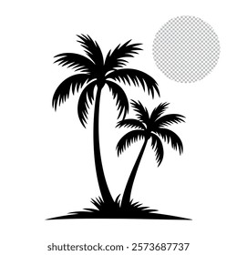Palm tree silhouette vector image, and white background, vector eps file.