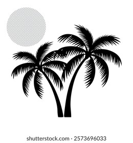 Palm tree silhouette vector image, and white background, vector eps file.