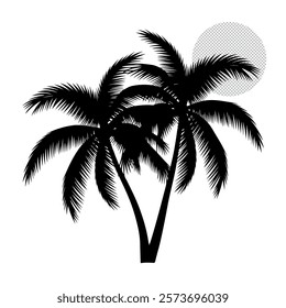 Palm tree silhouette vector image, and white background, vector eps file.