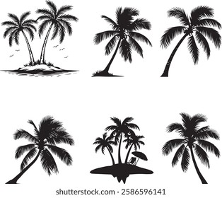 Palm Tree Silhouette Vector Set with Tropical and Beachy Vibes