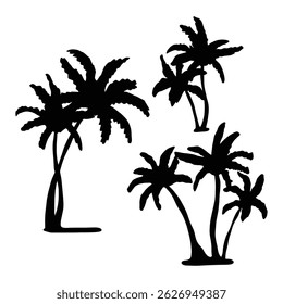 Palm Tree Silhouette Vector Set, Tropical Island Tree Clipart.