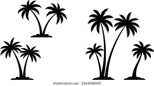 Conjunto de Vector de silueta de palmera - Diseños de palma negra de isla tropical sobre fondo blanco