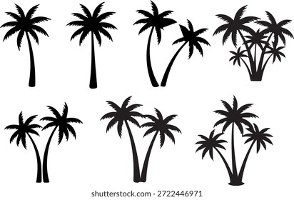 Conjunto de vetor de silhueta de palmeira - coleção de ícones de coqueiro tropical
