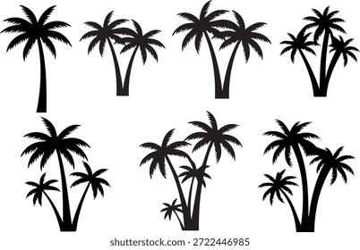 Conjunto de vetor de silhueta de palmeira - coleção de ícones de coqueiro tropical