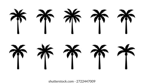 Conjunto de vetor de silhueta de palmeira - coleção de ícones de coqueiro tropical