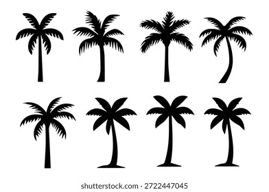 Conjunto de vetor de silhueta de palmeira - coleção de ícones de coqueiro tropical