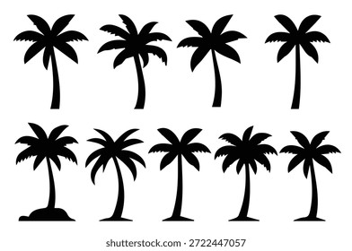 Conjunto de vetor de silhueta de palmeira - coleção de ícones de coqueiro tropical
