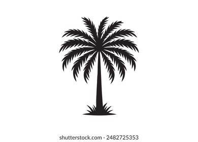 Palm tree silhouette vector style features sleek and minimalist outlines of palm trees, created using vector graphics for precise scalability and clarity. These illustrations capture the iconic shap