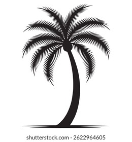 Palm Tree Silhouette Vetor, Clipart tropical, Árvore de palmeira preta no ícone da praia e ilustração