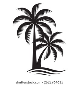 Vector de la silueta de la palmera, Clipart tropical, palmera negra en el icono de la playa e ilustración