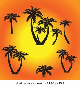 palm tree silhouette-palm, tree, tropical, beach, vector, summer, silhouette, nature, illustration, island, sun, sea, coconut, plant, landscape, palm tree, travel, leaf, design, sunset, vacation, para