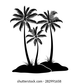 Palm tree silhouettes isolated on white