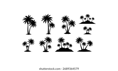 Siluetas de palmeras en árboles de las islas tropicales