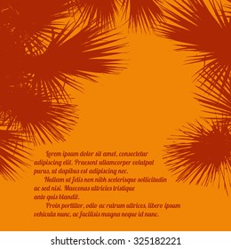Palm tree silhouettes on orange background with space for your text, vector illustration