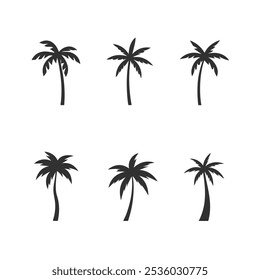 Conjunto de siluetas de palmera - Iconos de palma minimalistas en blanco y negro.