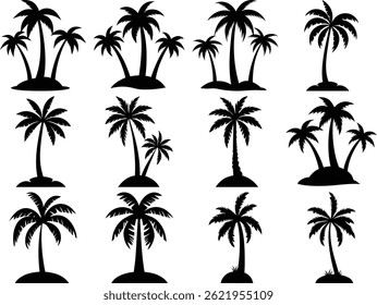 Palm Tree Silhouettes Set – Tropical Sunset, Beach Paradise Clipart