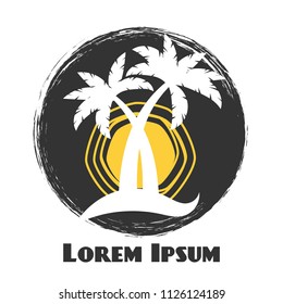 Palm tree silhouettes vector illustration. Vintage grunge summer logo for shop, surf camp, beach bar