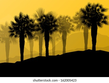 Palm tree silhouettes wild nature landscape background illustration vector