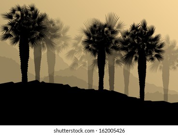 Palm tree silhouettes wild nature landscape background illustration vector
