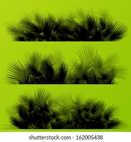 Palm tree silhouettes wild nature landscape detailed collection background illustration vector